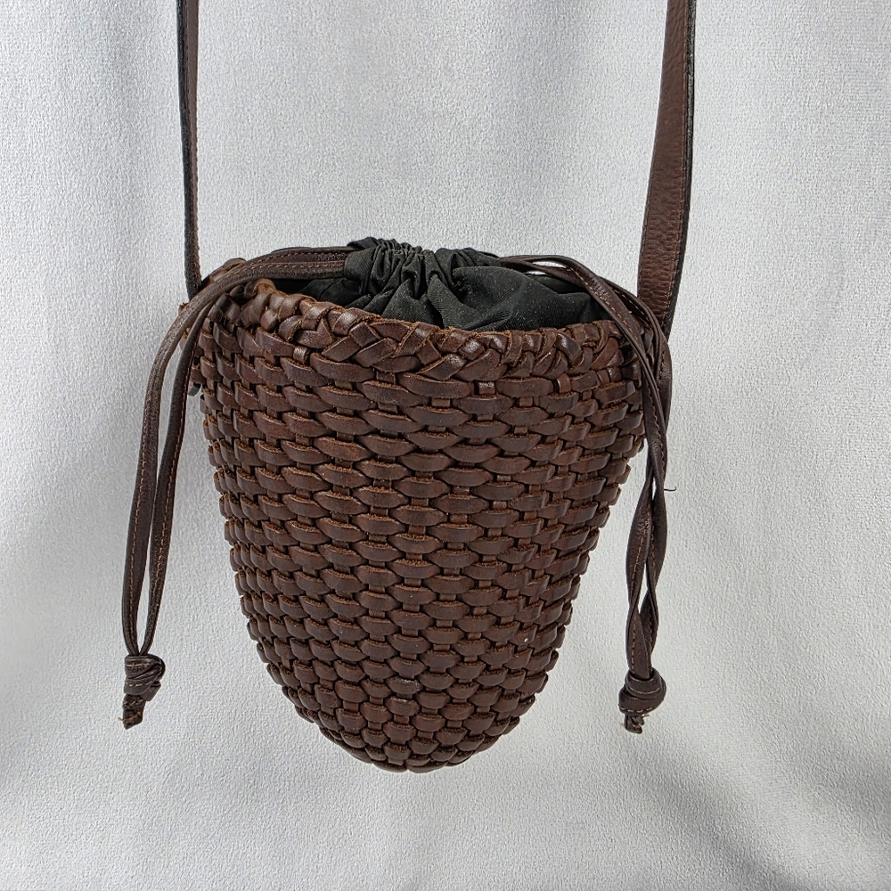 Vintage Latico By Valez Brown Woven Leather Bucket Bag